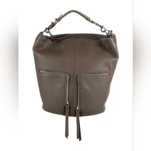 ALL SAINTS LEATHER BACKPACK - GREY GRAINED